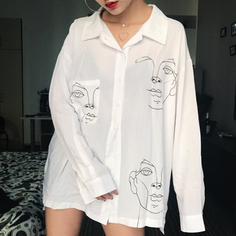 Vintage Sketch Face Blouse