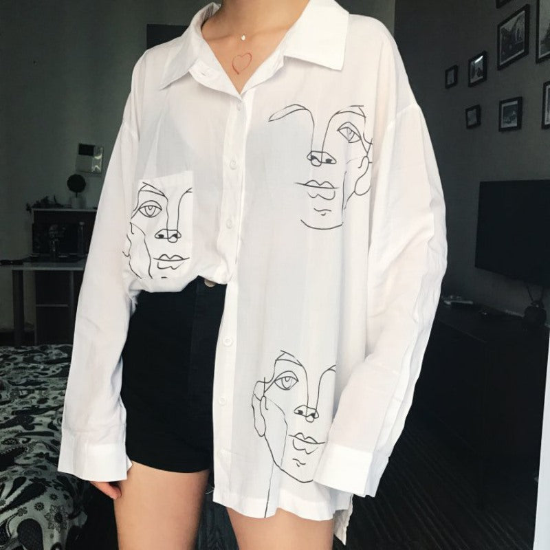 Vintage Sketch Face Blouse