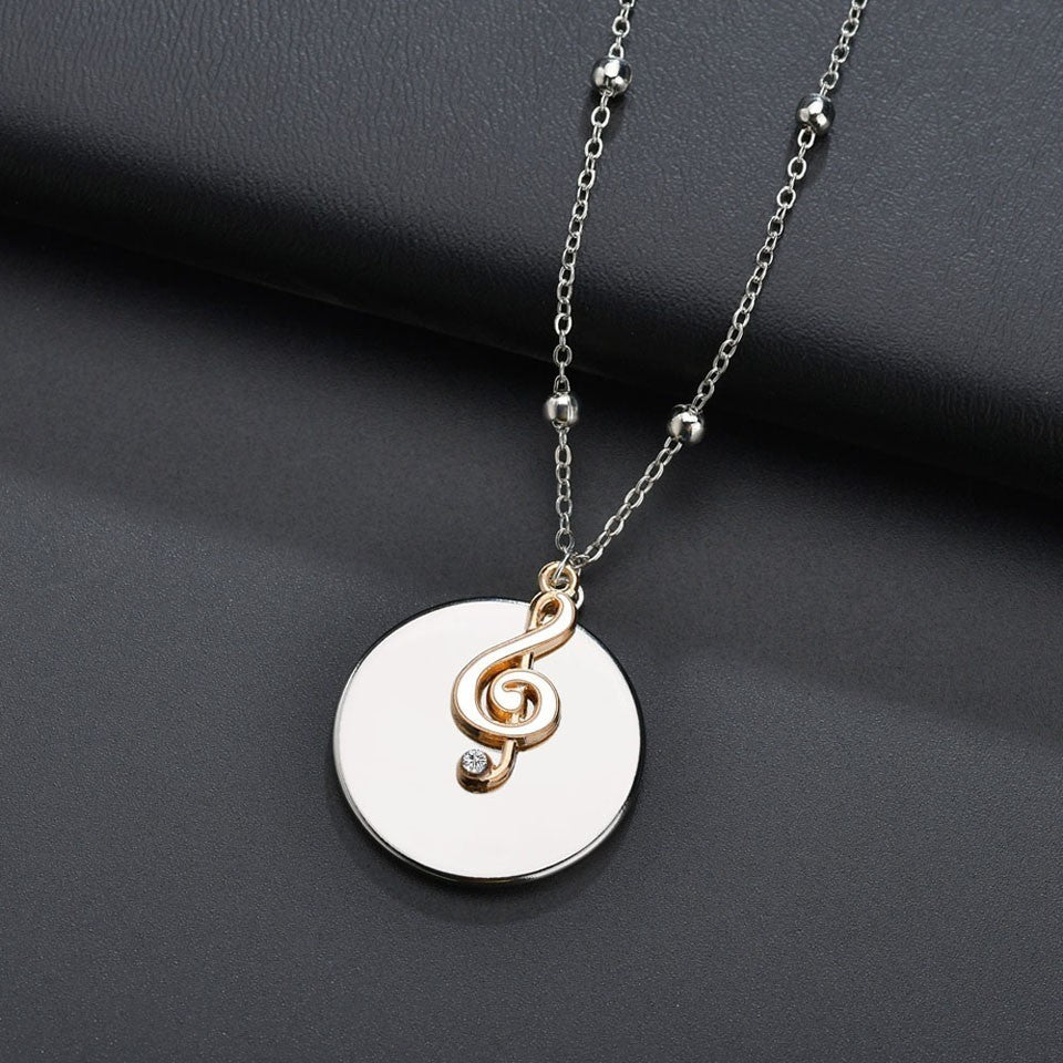 Music Note Round Pendant Necklace