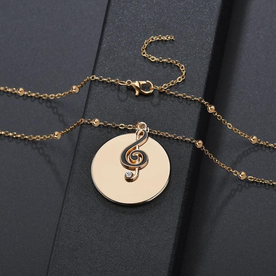 Free - Music Note Round Pendant Necklace