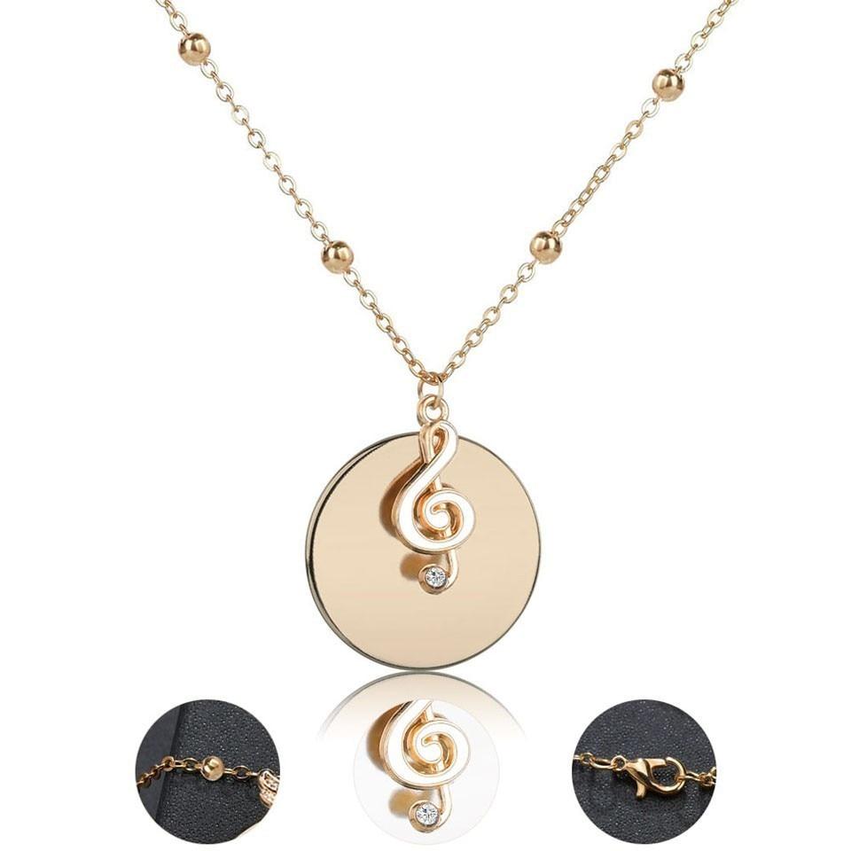 Free - Music Note Round Pendant Necklace