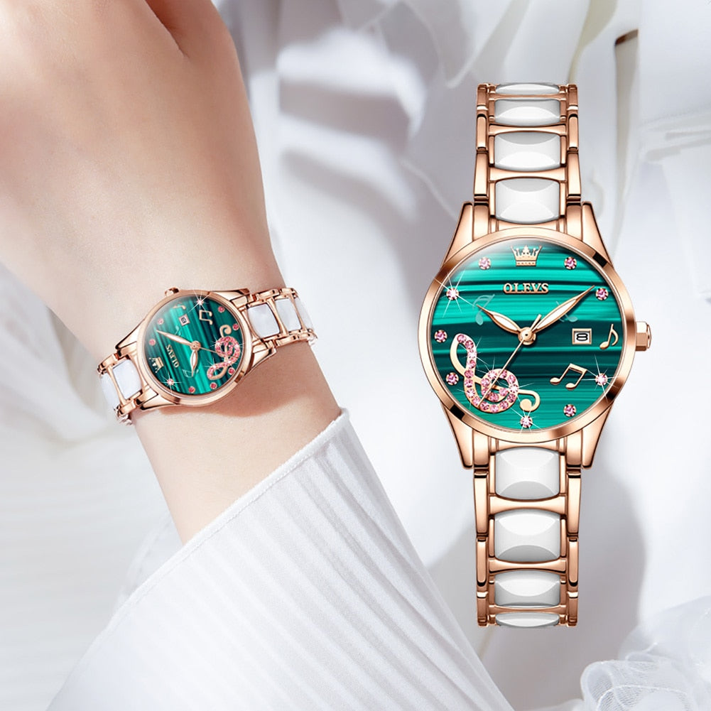 Music Notes Ceramic Band Watch