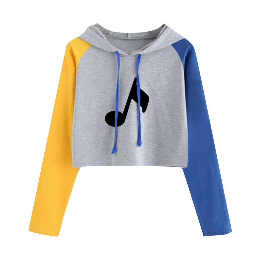 Colorful Music Notes Crop Hoodie