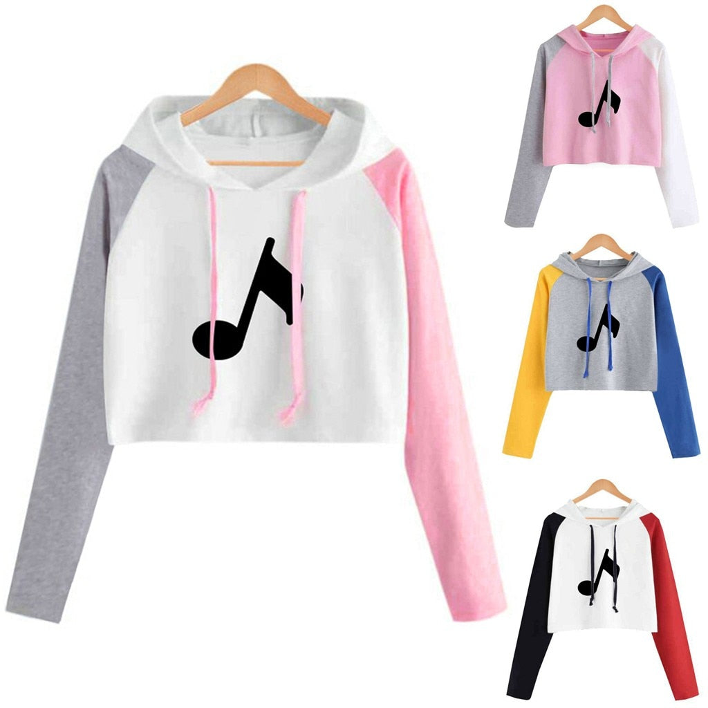 Colorful Music Notes Crop Hoodie