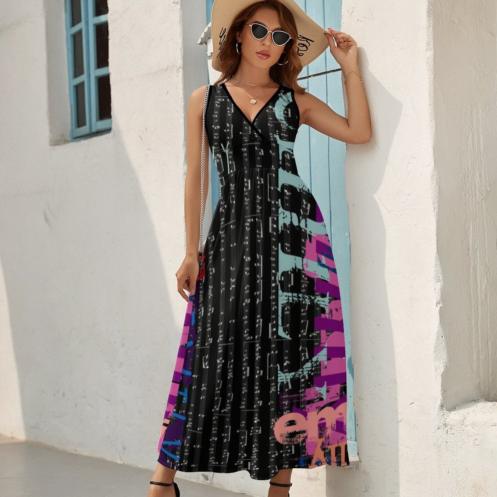 Music Notes Print Summer Dress