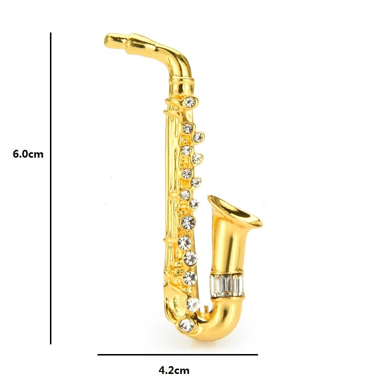 Rhinestone Saxophone Brooch