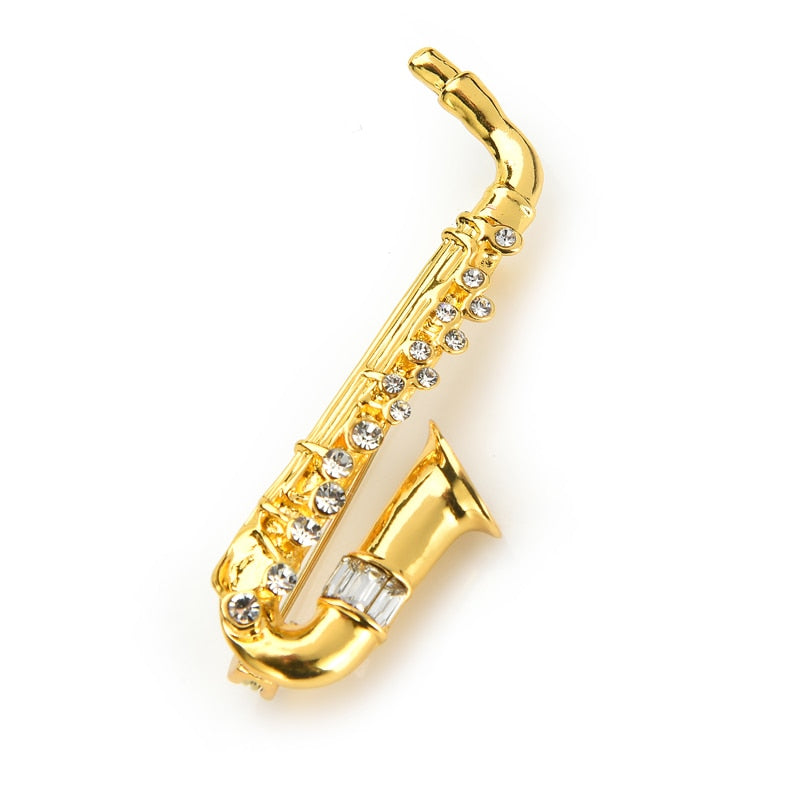 Rhinestone Saxophone Brooch
