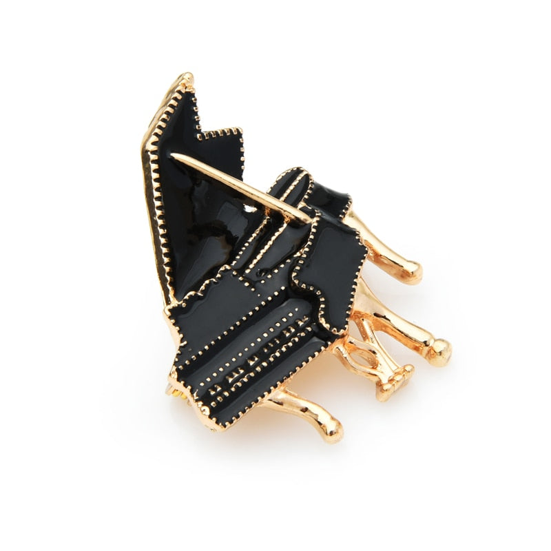 Black Enamel Piano Brooch Pin