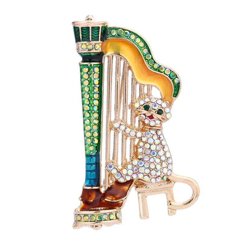 Sparkling Music Cat Brooch