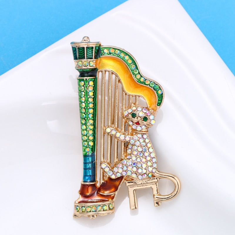 Sparkling Music Cat Brooch