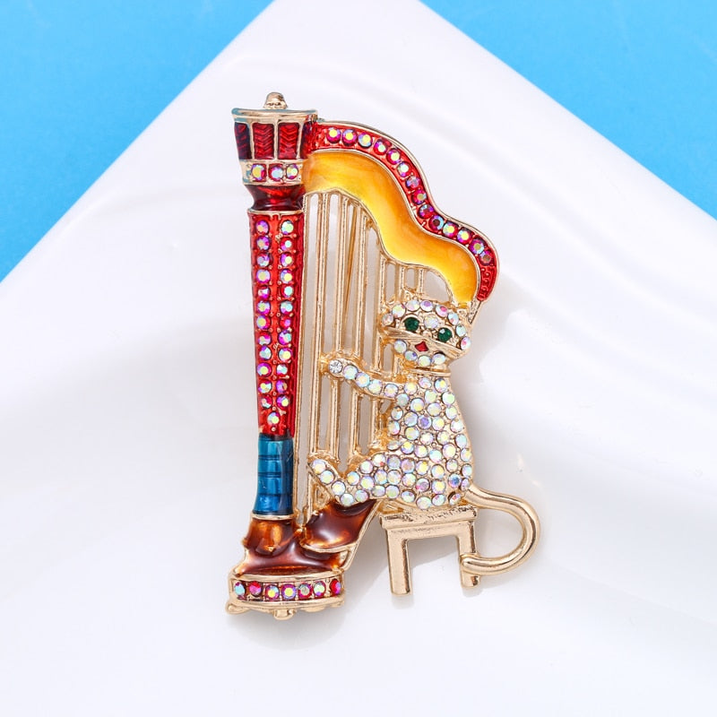 Sparkling Music Cat Brooch