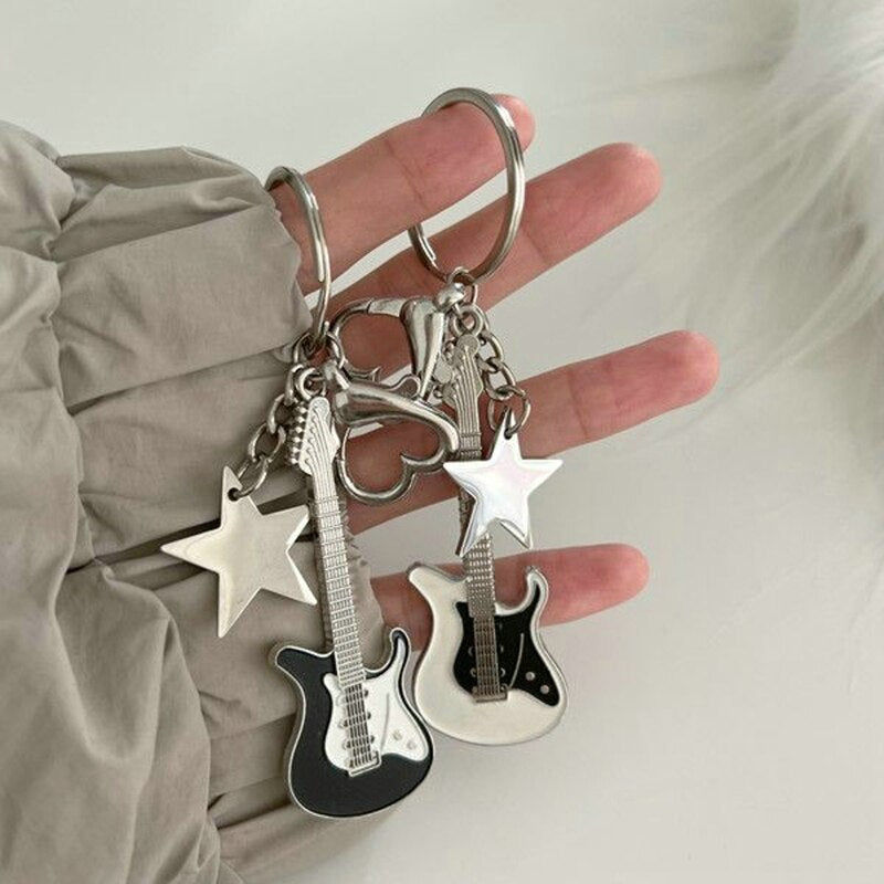 Guitar Heart Star Keychain