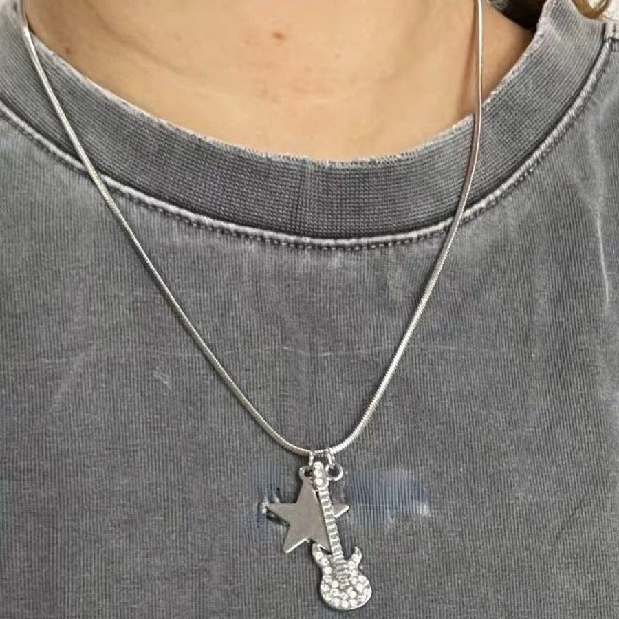 Rhinestone Guitar Star Necklace