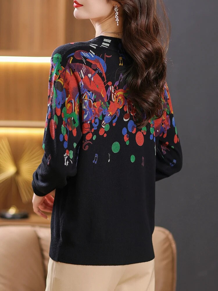 Music Long Sleeve Knitted Sweater