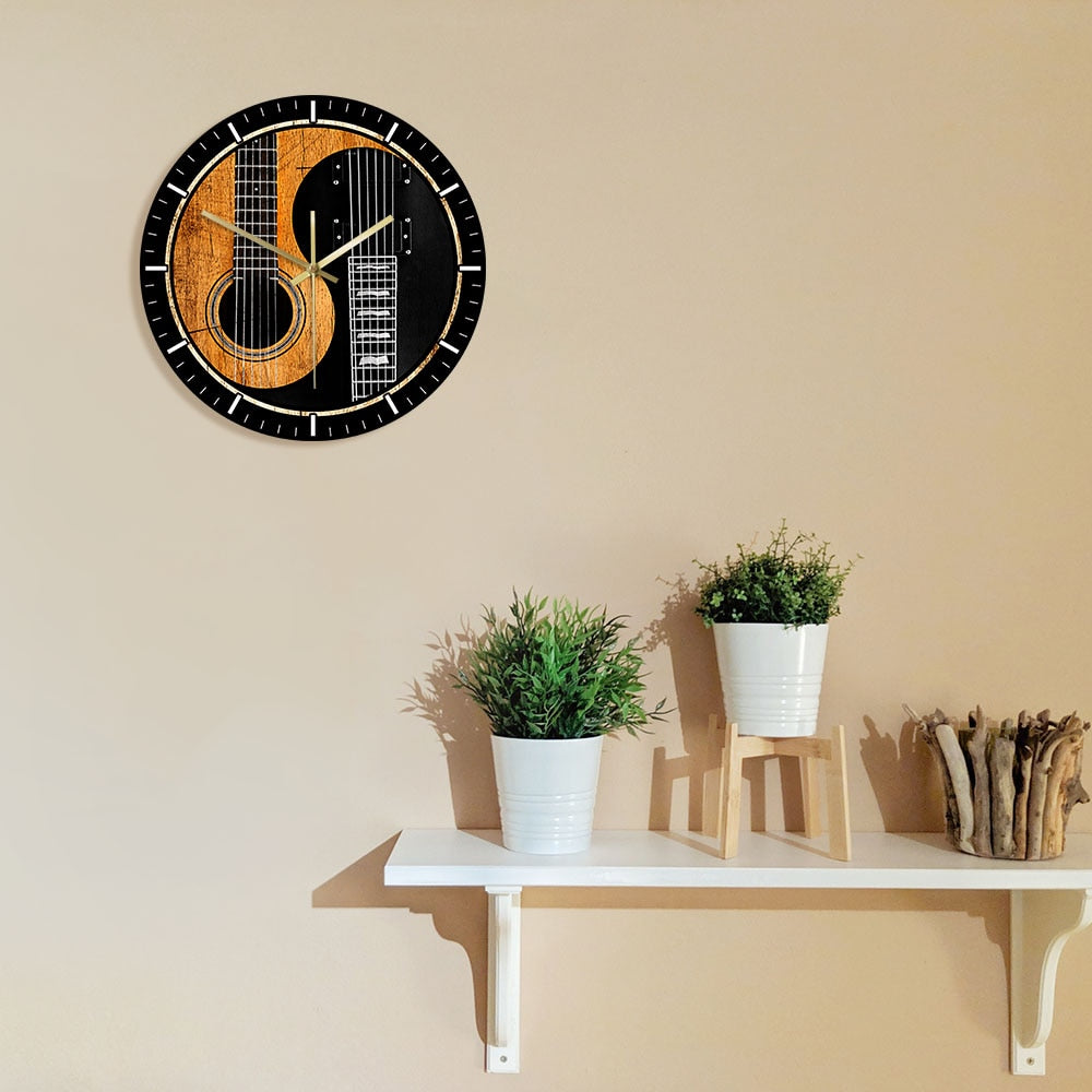 Yin And Yang Guitar Bass Wall Clock