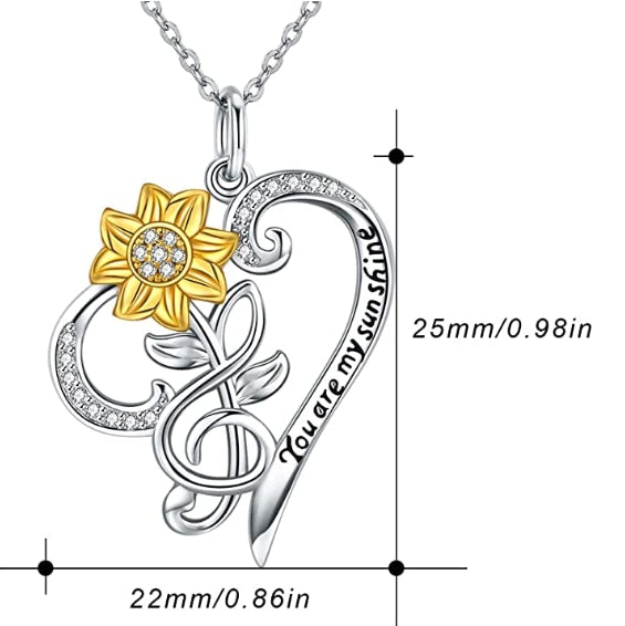 Music Notes Heart Sunflower Necklace