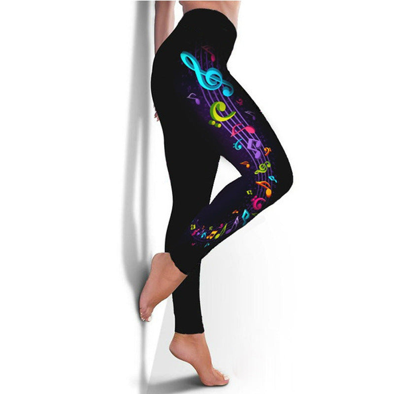 Colorful Music Notes Black Leggings