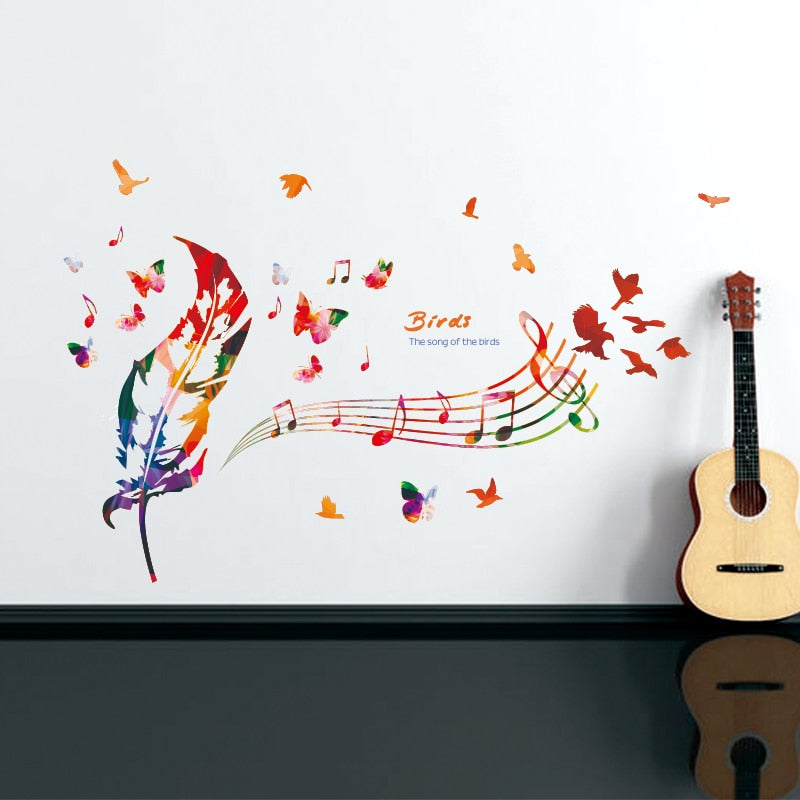 Free - Music Notes Feather Wall Stickers
