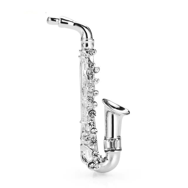 Rhinestone Saxophone Brooch