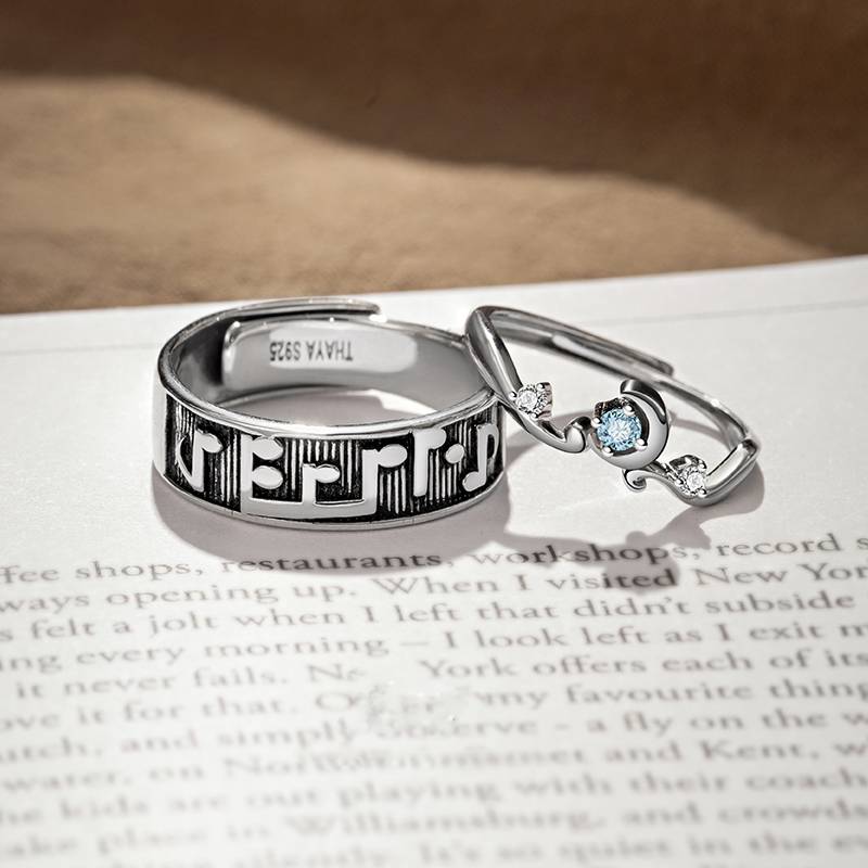 Authentic Silver Music Notes Couple Ring