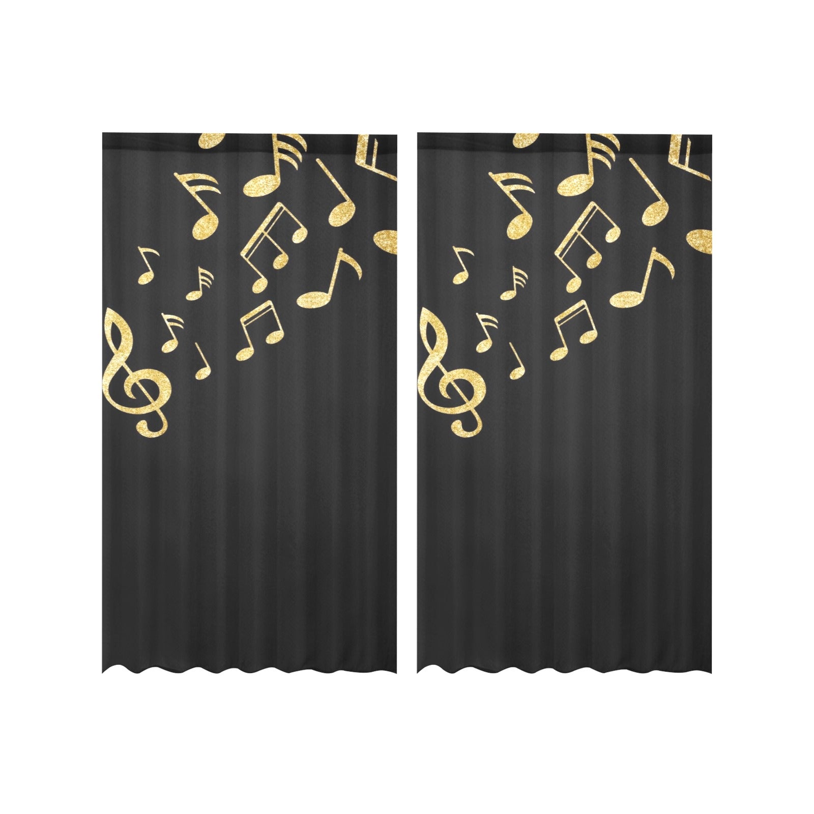 Gold Music Notes Gauze Curtain 28"x63" (Two Pieces)