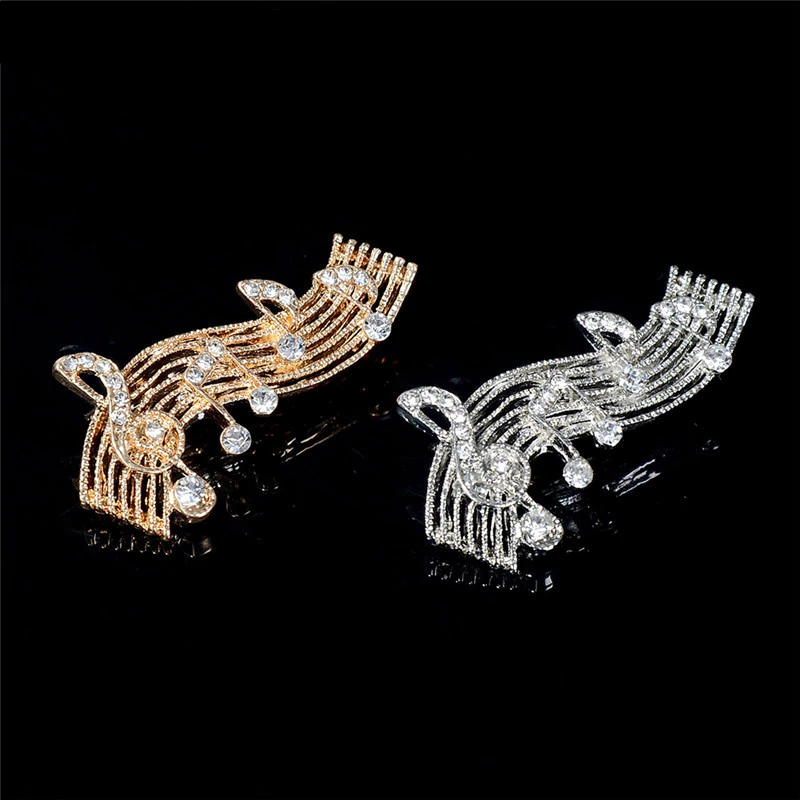 Elegant Crystal Music Note Brooch