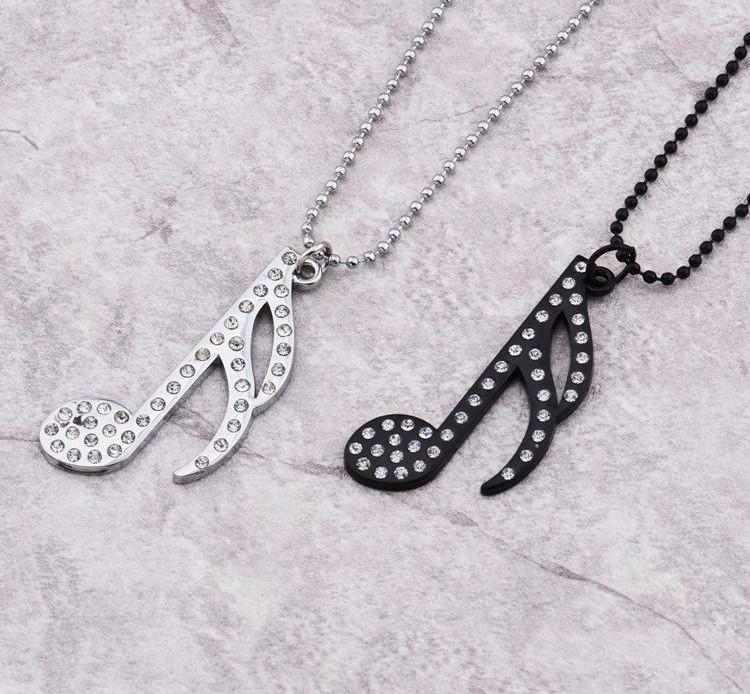 Silver/black Tone Music Notes Crystal Pendant