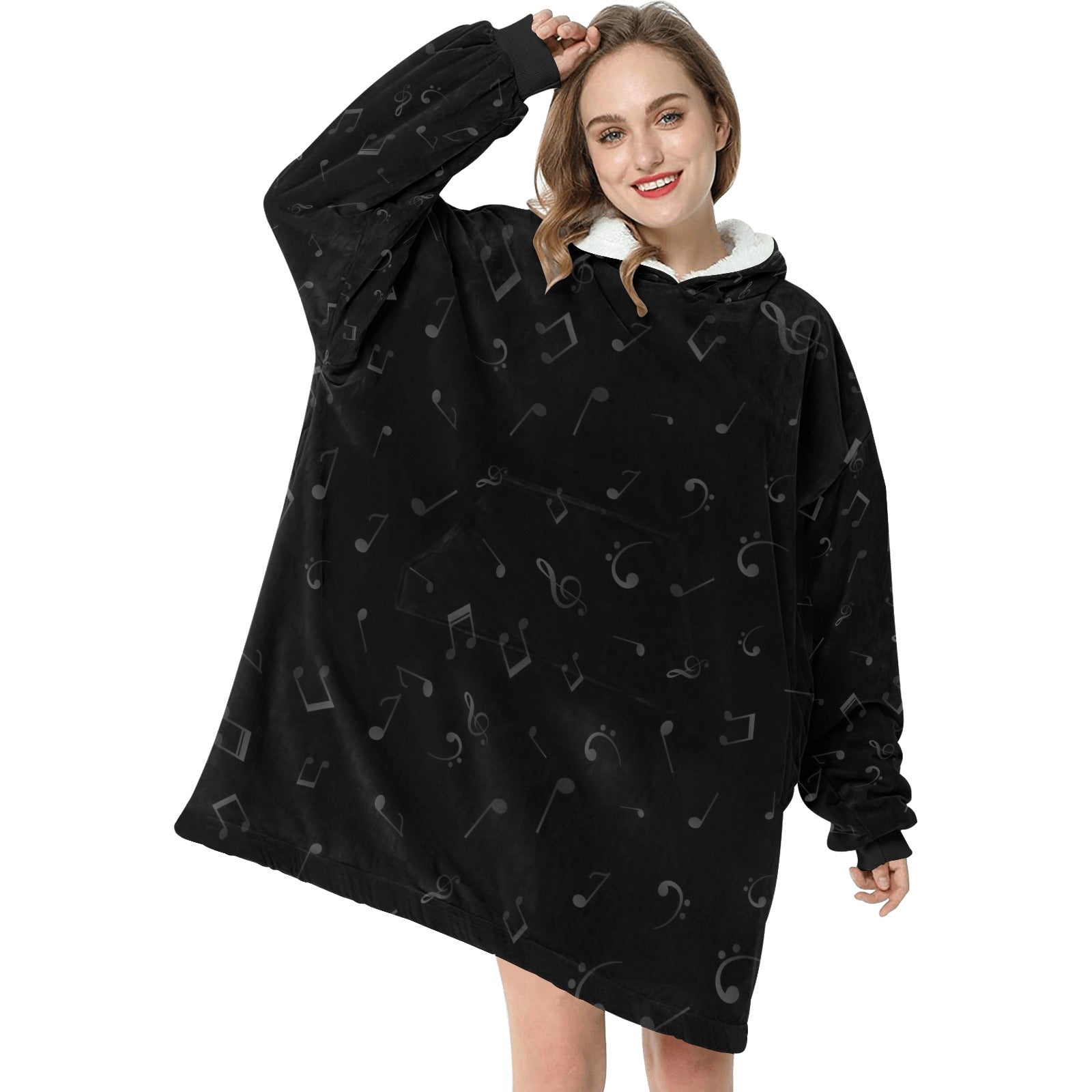 Music Notes Black Blanket Hoodie