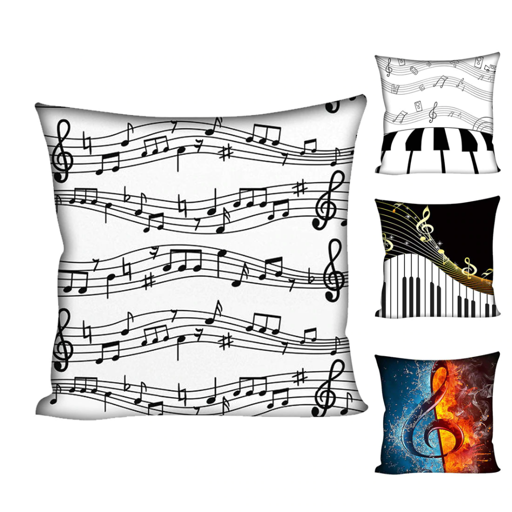 Music Notes White Cushion Cover