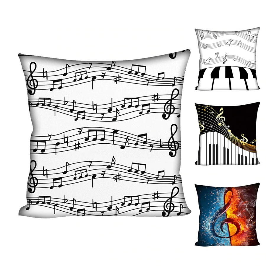 Music Notes White Cushion Cover