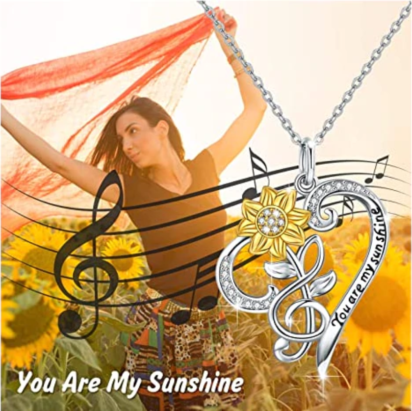 Music Notes Heart Sunflower Necklace