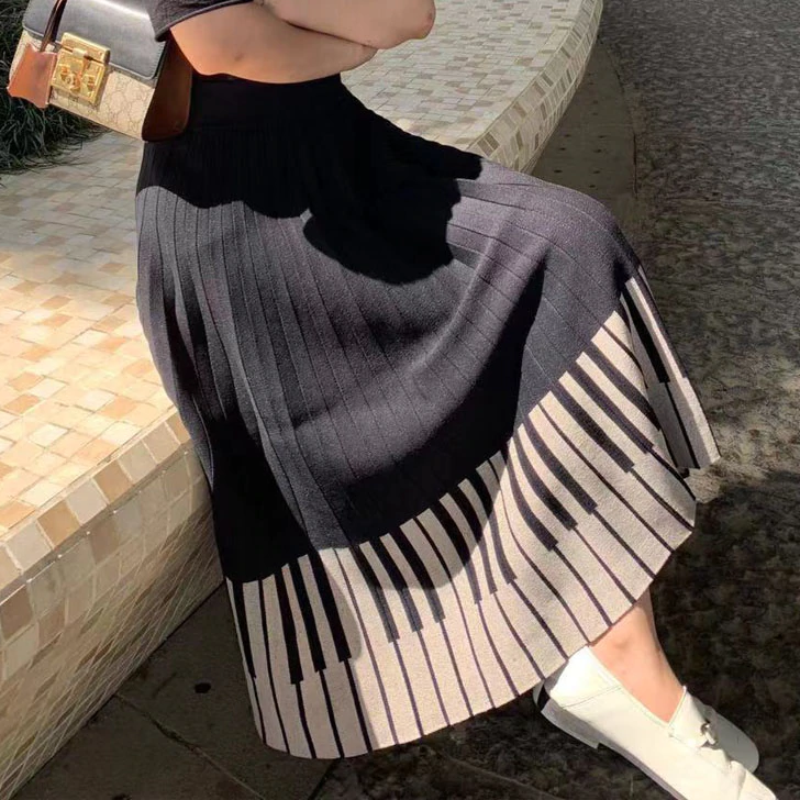 Elastic High Waist Piano Skirt