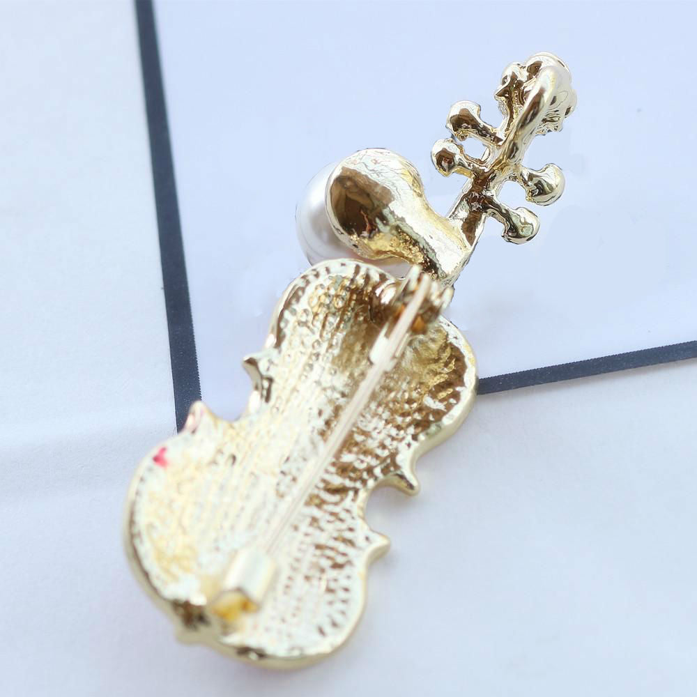 Pearl Red Violin Brooch
