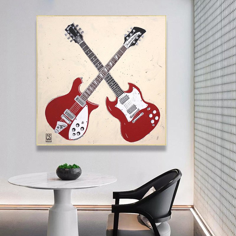 Red Black Guitar Canvas Art