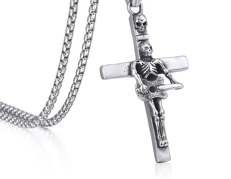 Guitar Skull Cross Necklace