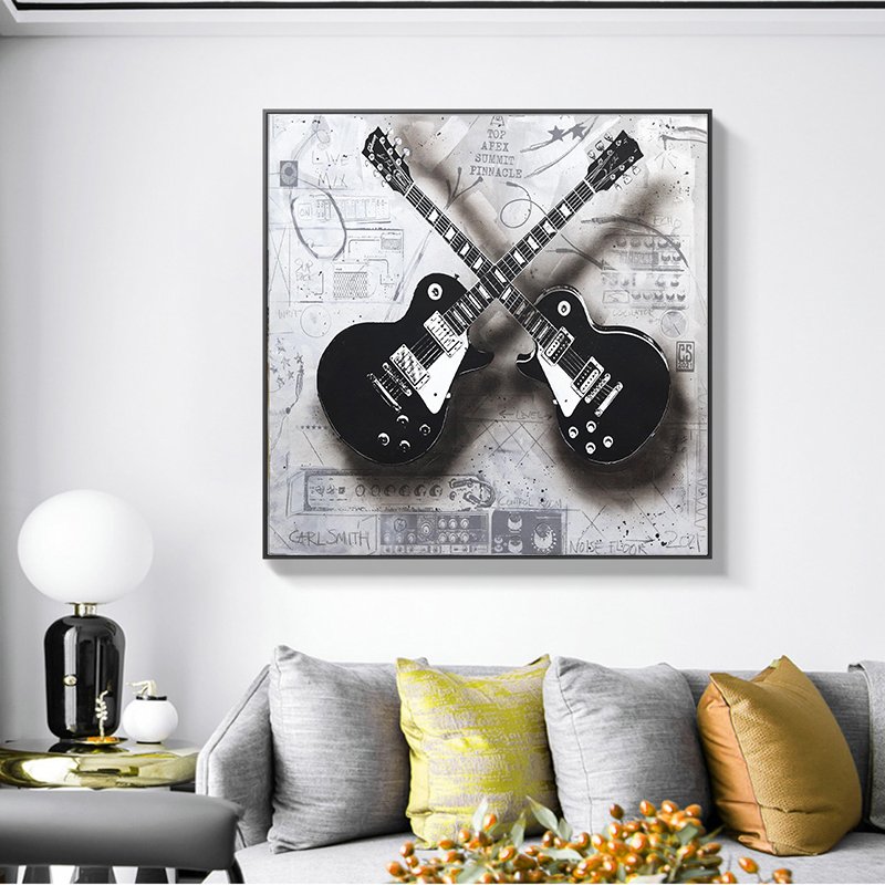 Red Black Guitar Canvas Art