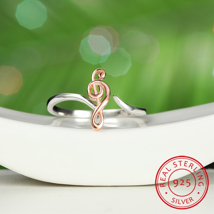 Rose Gold Treble Clef Silver Ring