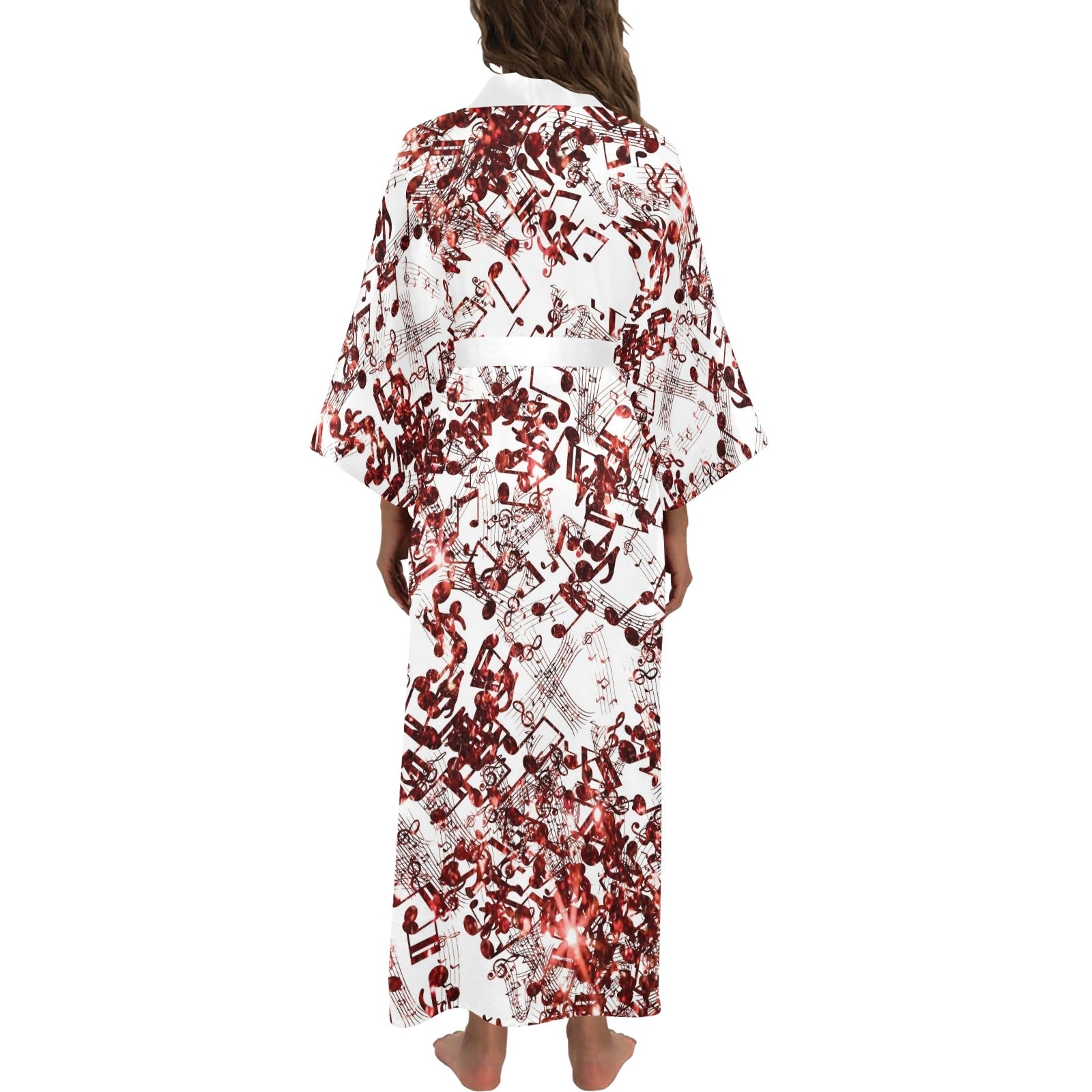 Red Music Notes Kimono Robe