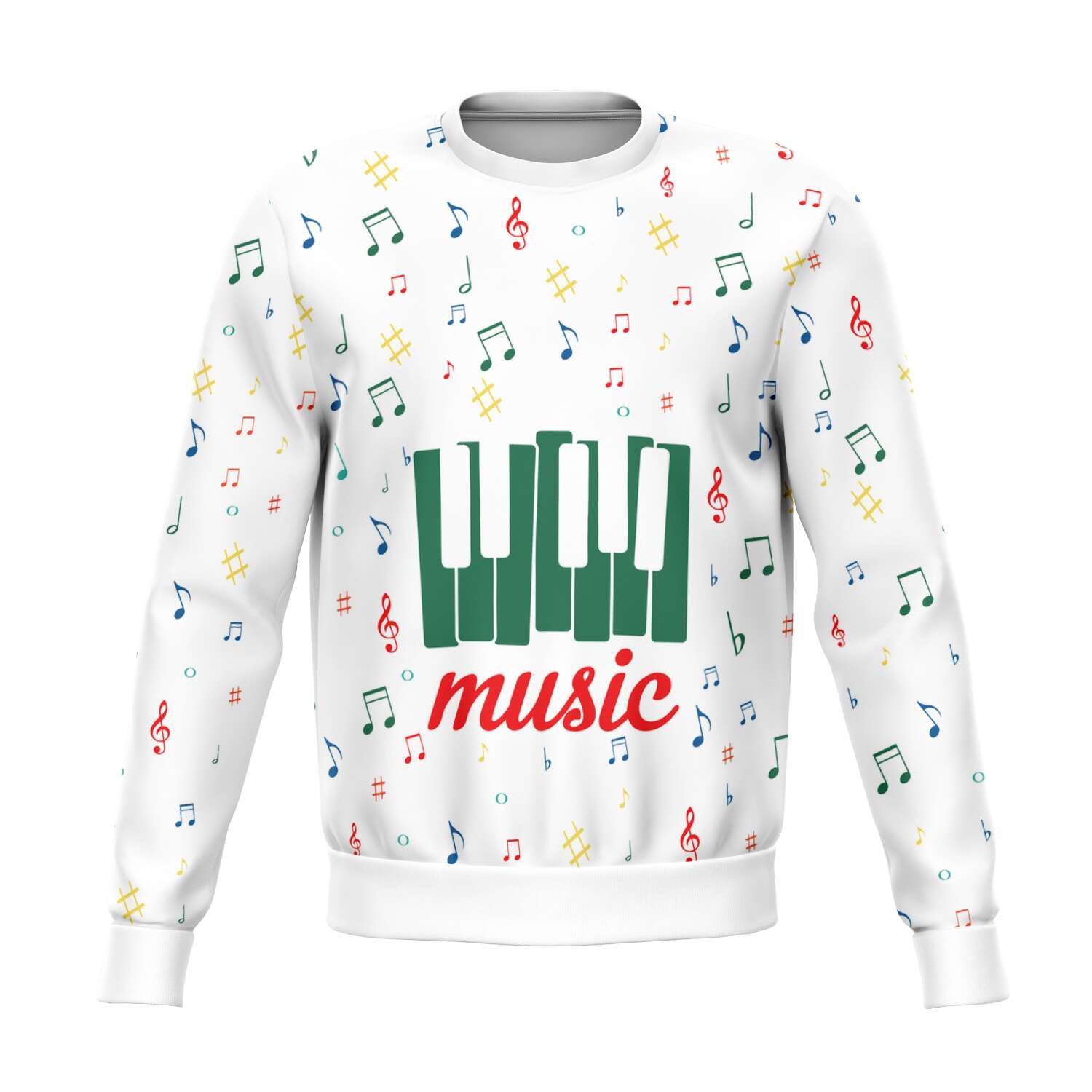 Colorful Music Notes Piano Keys White Sweatshirt