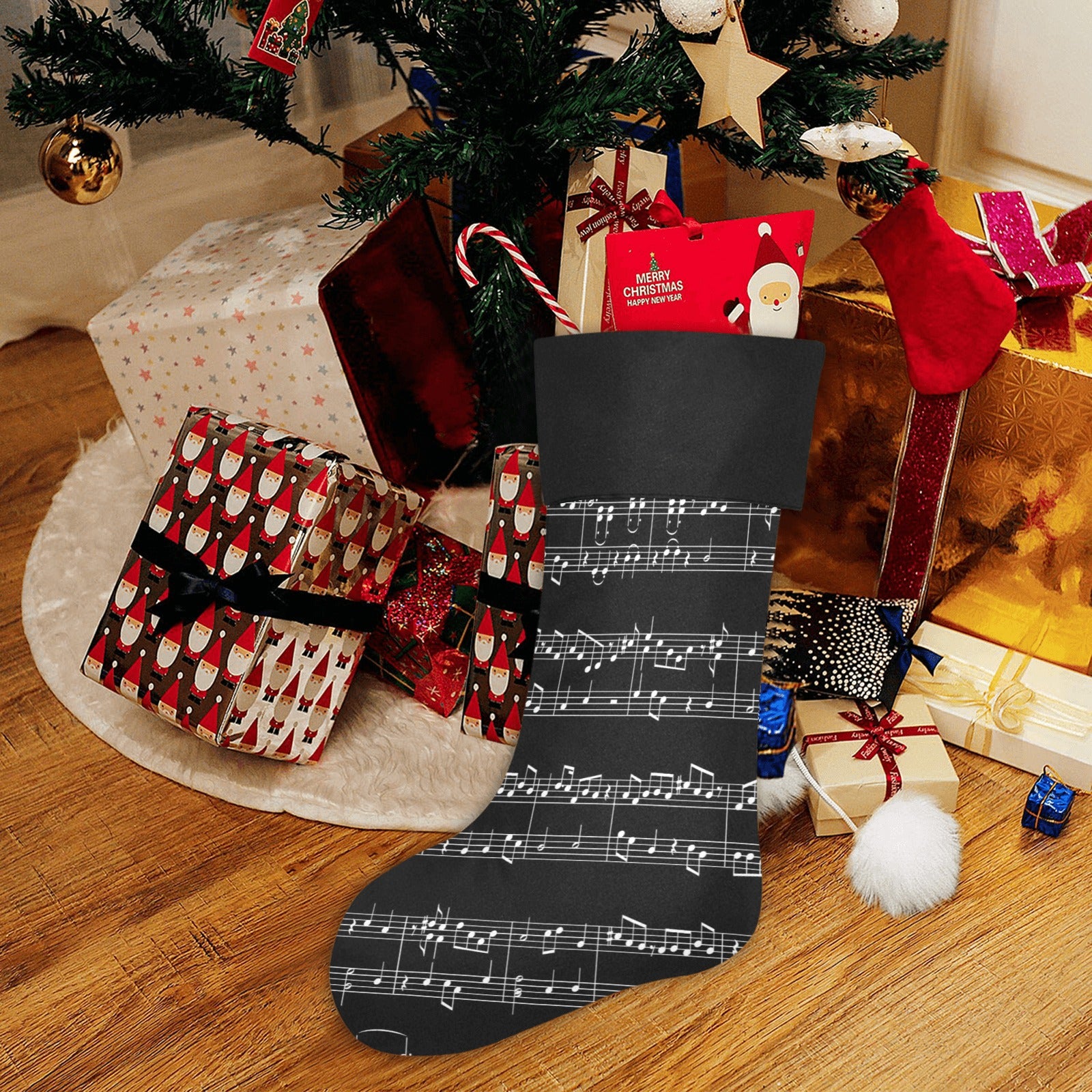 Music Sheet Black Christmas Stocking