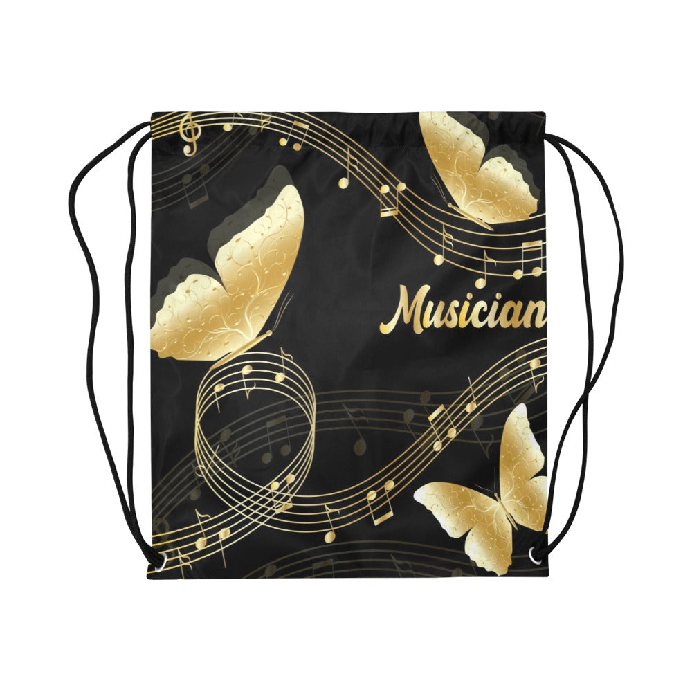 Music Notes Butterfly Drawstring Bags