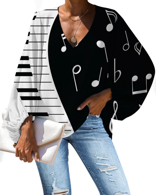 Long Sleeves Music Notes Blouse