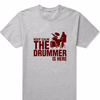 "KEEP CALM, THE DRUMMER IS HERE" T-Shirt - Gray Tee, Red Print / XS - { shop_name }} - Review