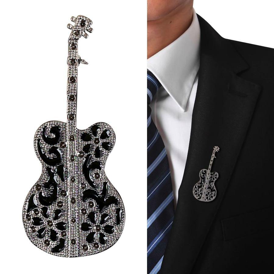 Vintage Black Guitar Brooch