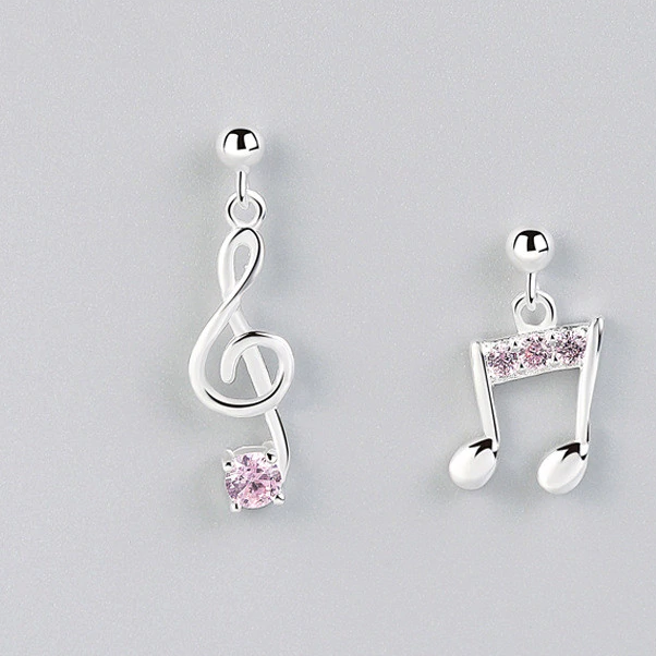 Pink Crystal Music Notes Drop Earrings