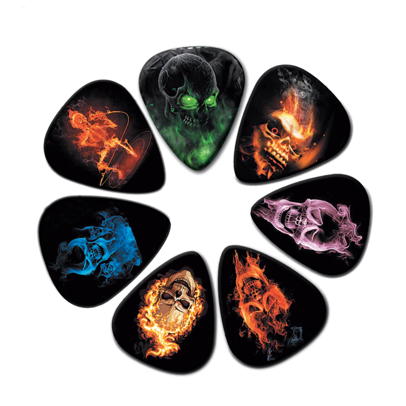 Flame Skull Black Guitar Picks Set