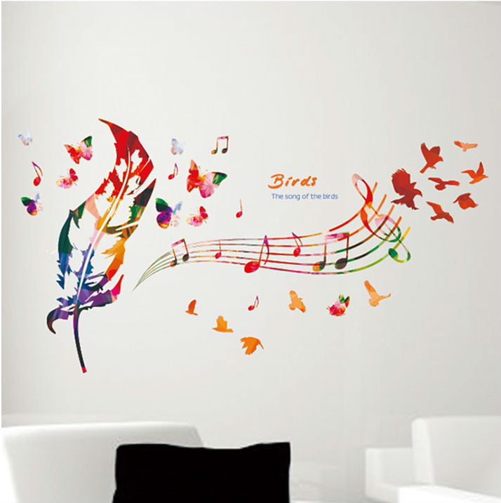 Free - Music Notes Feather Wall Stickers