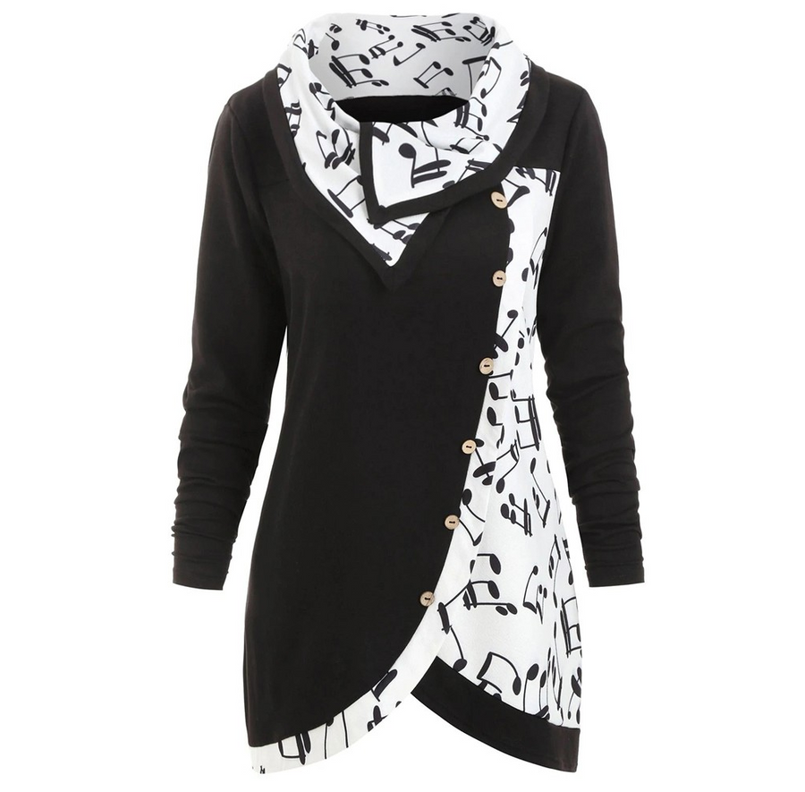 Music Notes Cowl Neck Sweatshirt