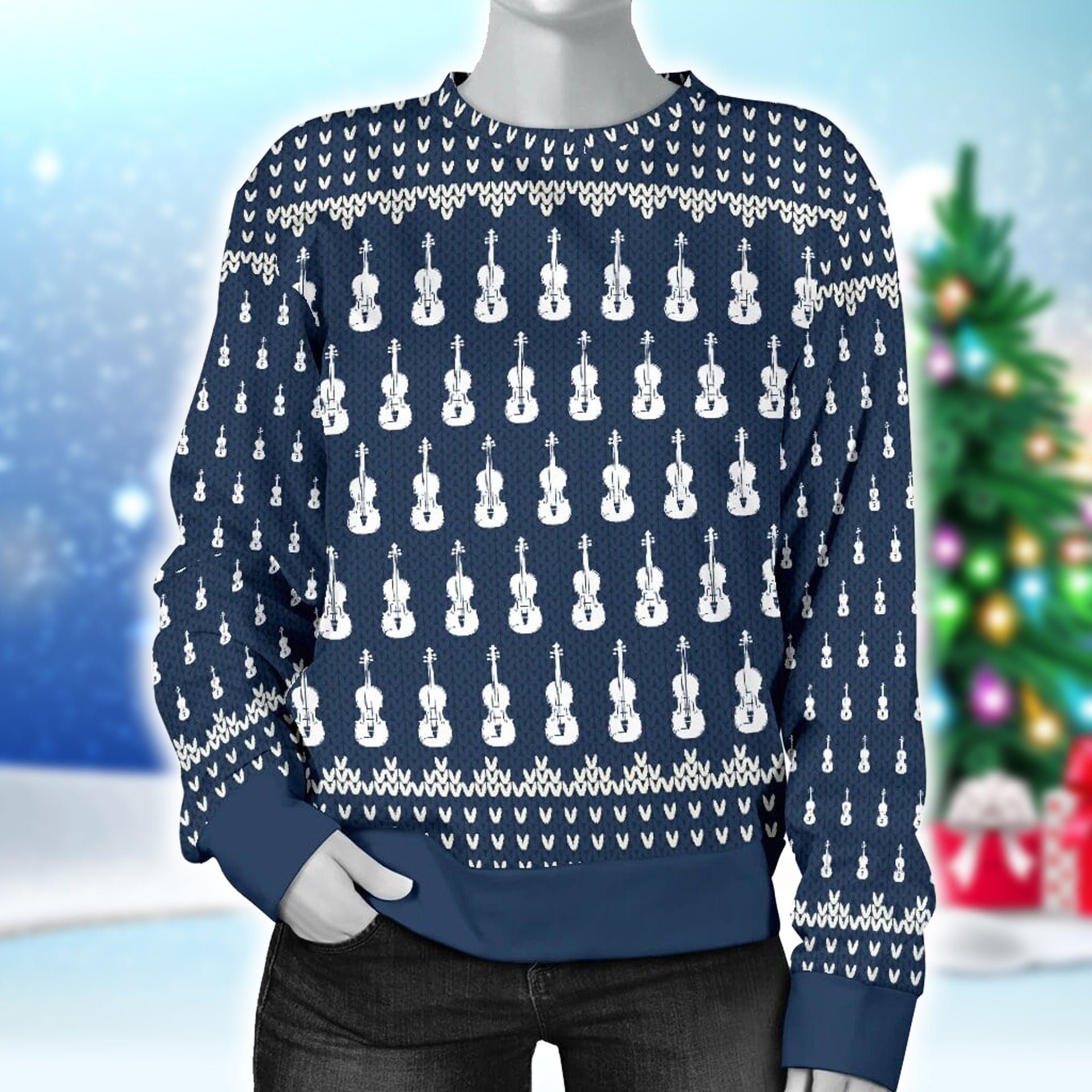 Violin Pattern Women's Sweater - Sweater / XS - { shop_name }} - Review