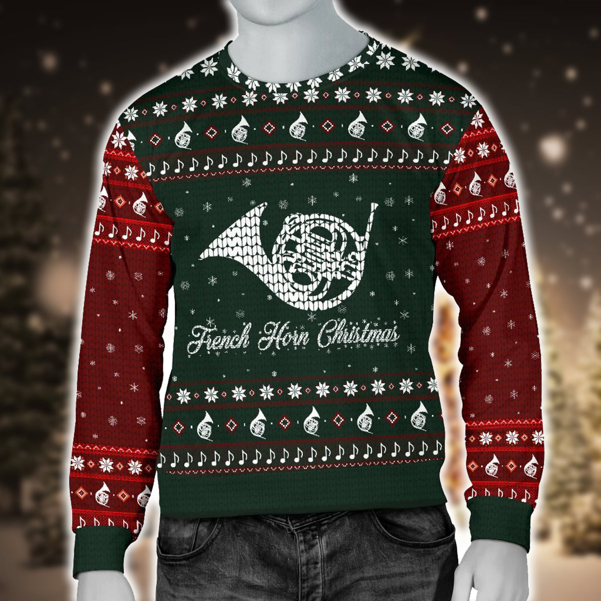 French Horn Christmas Men's Sweater - Artistic Pod